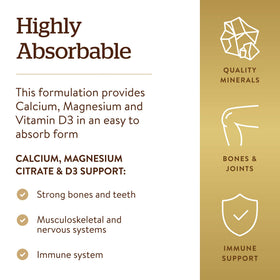 Détail des comprimés de Calcium Magnésium avec Vitamine D3 de Solgar