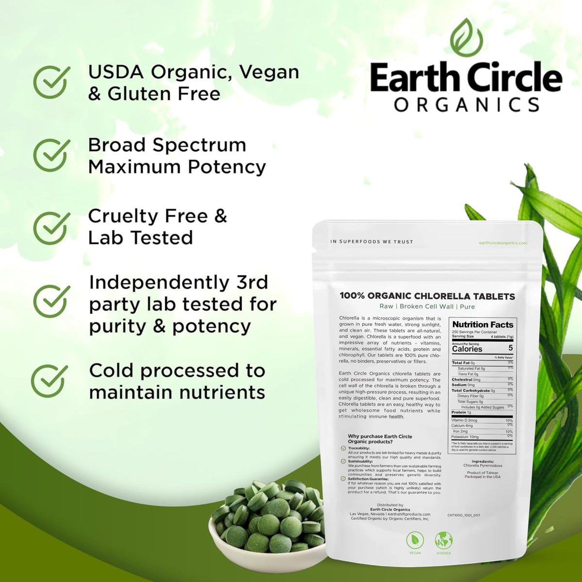 Détail des comprimés de chlorella bio, texture