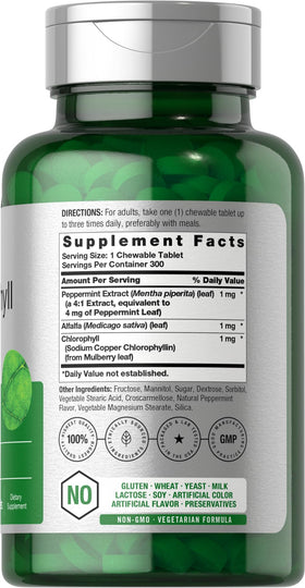 Détail des comprimés de chlorophylle Horbäach avec saveur menthe poivrée
