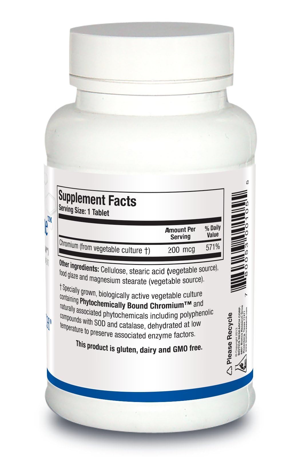 Détail des comprimés de chrome BIOTICS RESEARCH