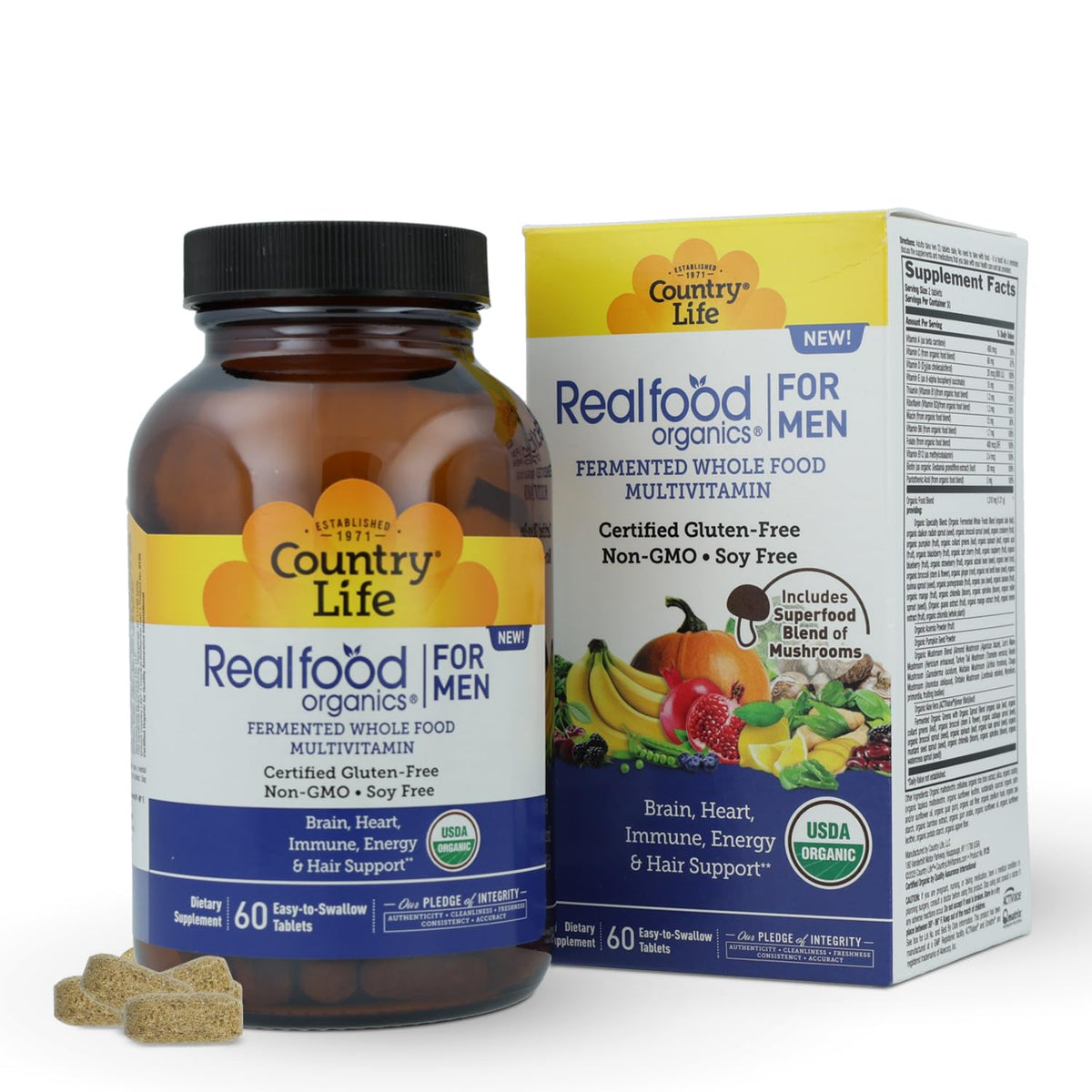 Détail des comprimés de Country Life Multivitamines Organiques pour Hommes