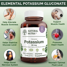 Détail des comprimés de gluconate de potassium 99 mg Natural Nutra