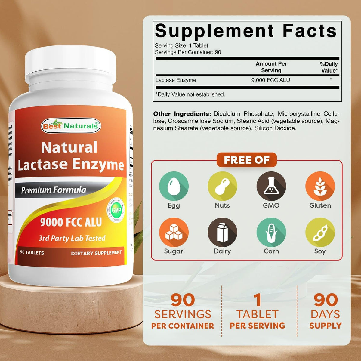 Détail des comprimés de lactase Best Naturals