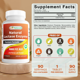 Détail des comprimés de lactase Best Naturals