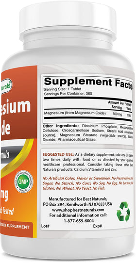 Détail des comprimés de magnésium 500mg Best Naturals