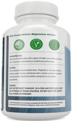 Détail des comprimés de Magnésium Malate 400MG Purely Holistic