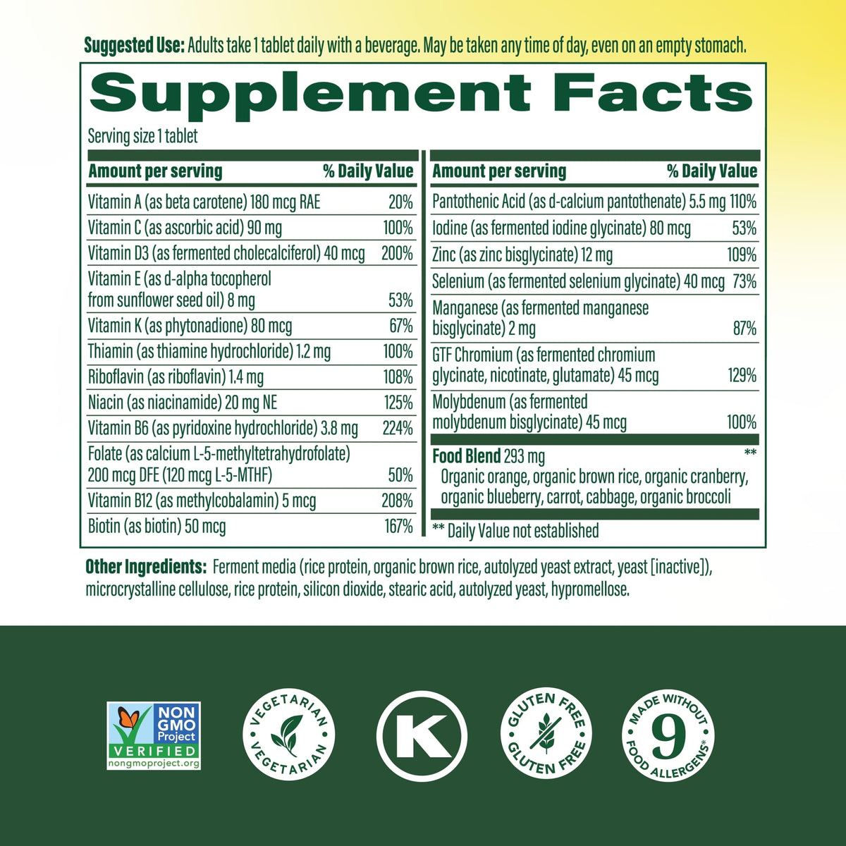 Détail des comprimés de MegaFood Multivitamine Homme 55+