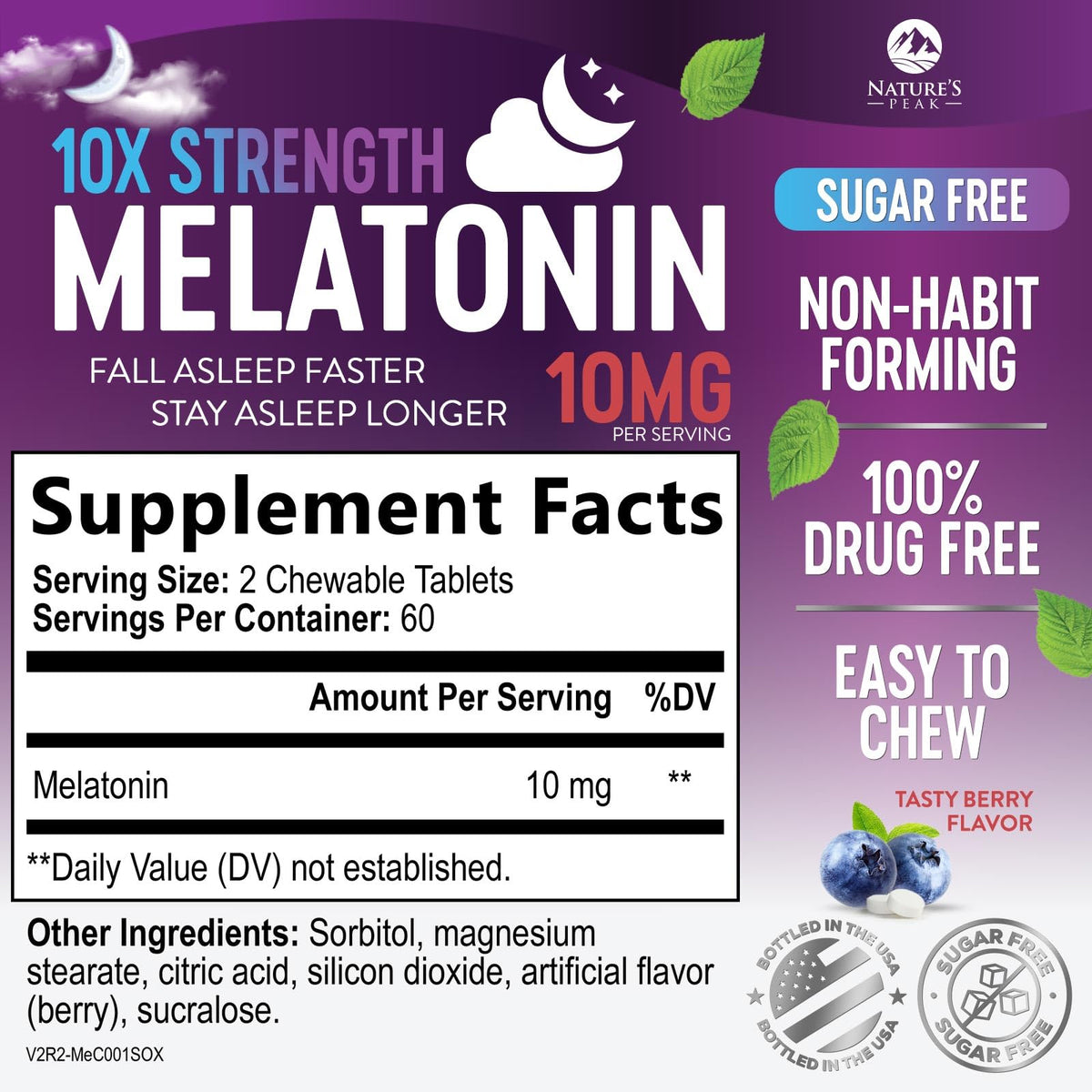 Détail des comprimés de mélatonine Nature's Peak au goût de fraise