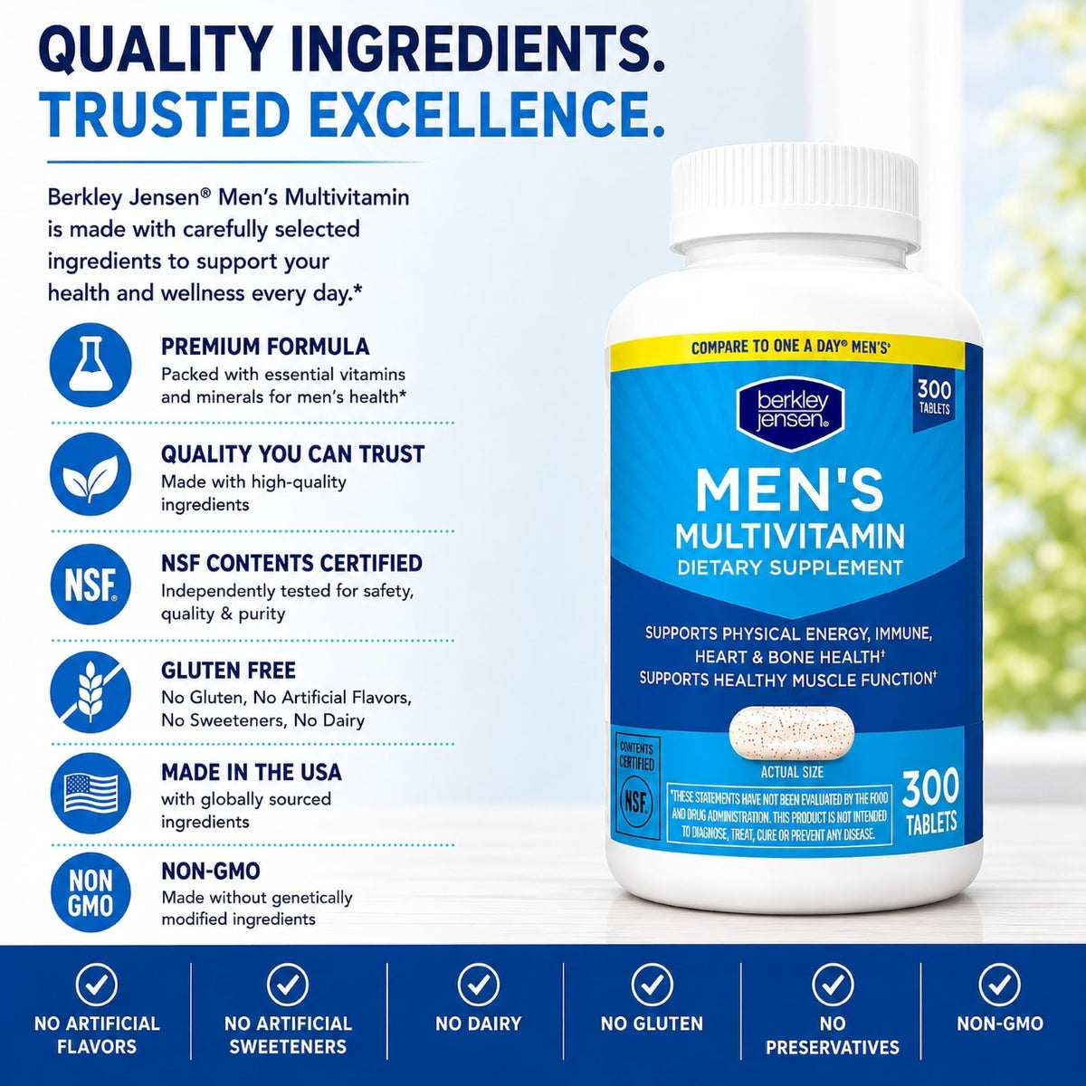 Détail des comprimés de multivitamines berkley jensen pour hommes