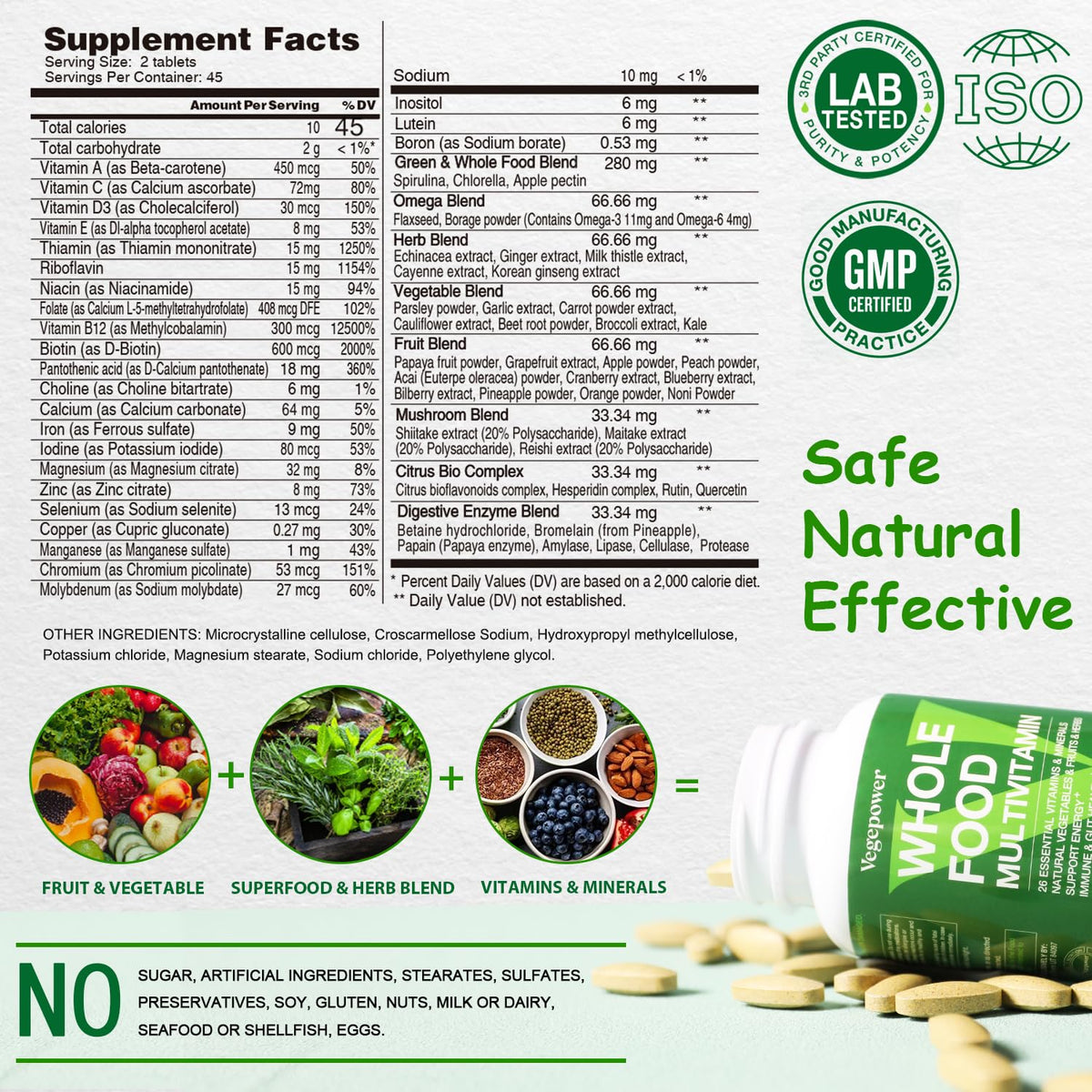 Détail des comprimés de Multivitamines VEGEPOWER