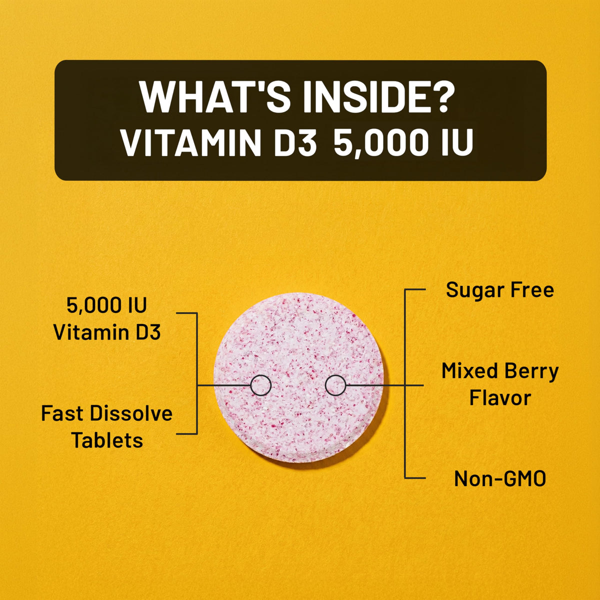 Détail des comprimés de NatureWise Vitamine D3 5000 IU avec saveur de baies