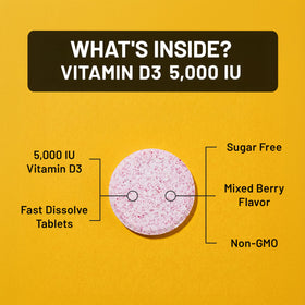Détail des comprimés de NatureWise Vitamine D3 5000 IU avec saveur de baies