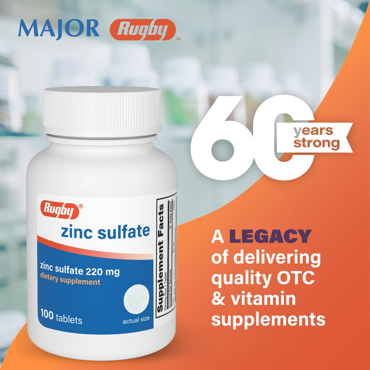 Détail des comprimés de sulfate de zinc RUGBY LABORATORIES