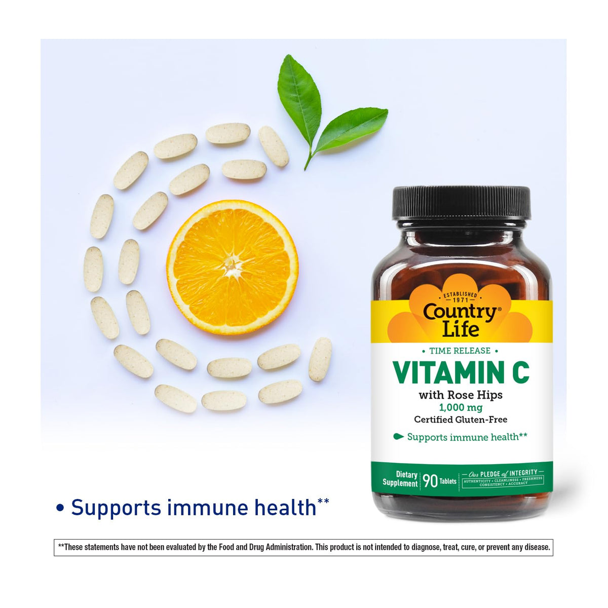 Détail des comprimés de Vitamine C 1 000 mg Country Life