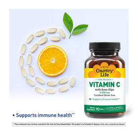 Détail des comprimés de Vitamine C 1 000 mg Country Life