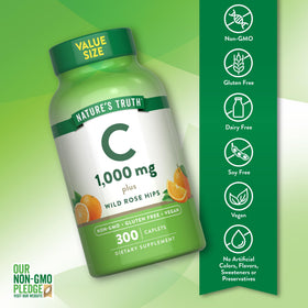 Détail des comprimés de Vitamine C Nature's Truth montrant la couleur