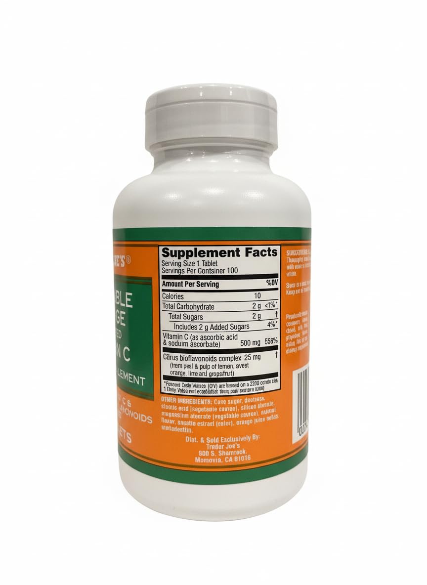Détail des comprimés de vitamine C TJ's, goût orange
