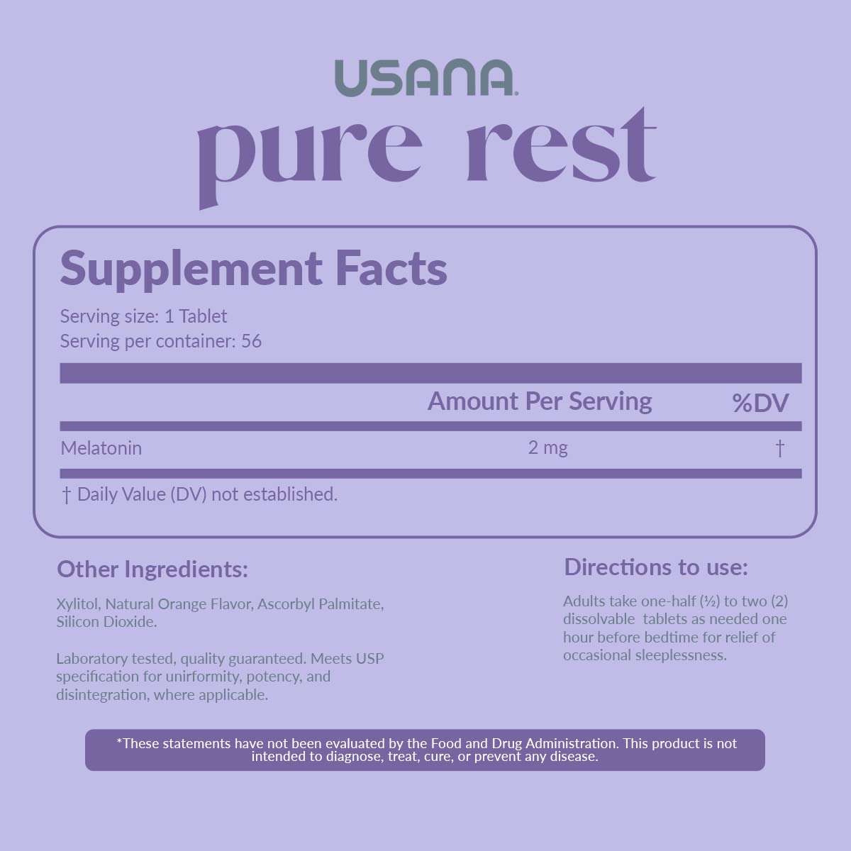 Détail des comprimés dissolvables USANA Pure Rest, format et texture