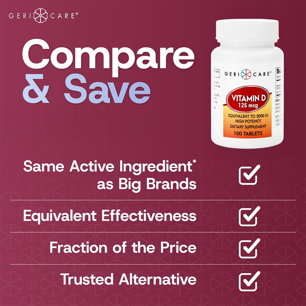Détail des comprimés GeriCare Vitamine D 125 mcg