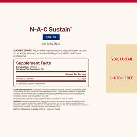 Détail des comprimés Jarrow Formulas NAC Sustain 600 mg