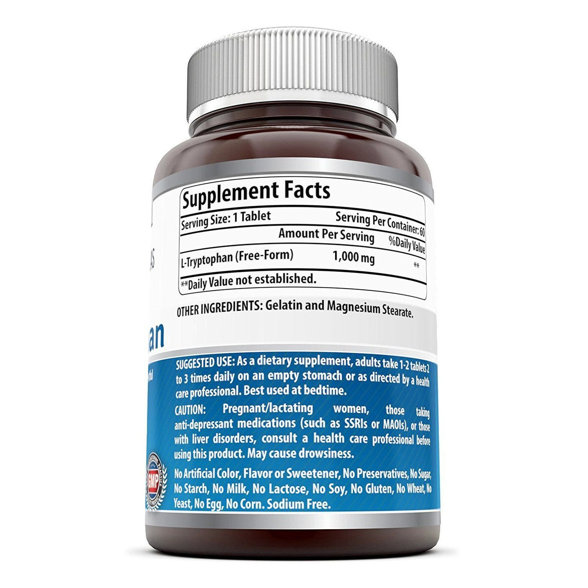 Détail des comprimés L-Tryptophan 1000mg d'Amazing Nutrition