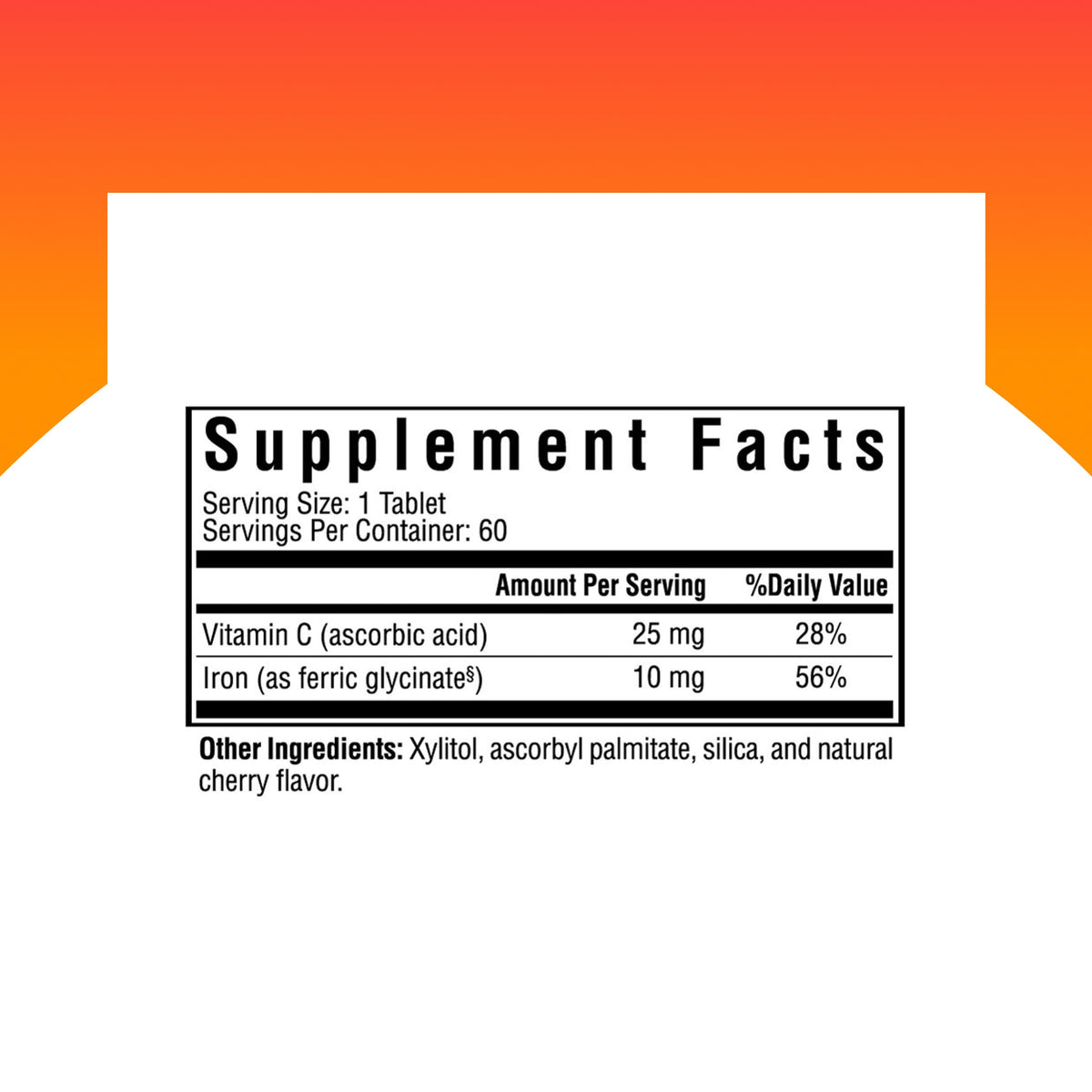 Détail des comprimés mâchables Fer 10 mg Seeking Health avec arôme naturel