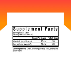 Détail des comprimés mâchables Fer 10 mg Seeking Health avec arôme naturel