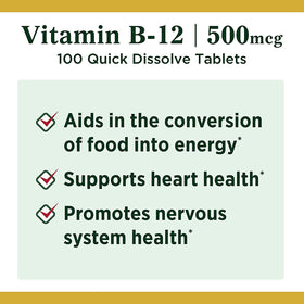 Détail des comprimés qui se dissolvent rapidement de Vitamine B-12