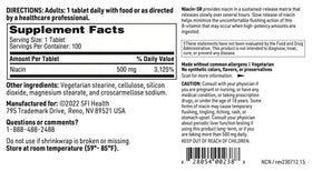 Détail des comprimés SFI Health Niacin-SR 500 mg avec échelle pour taille