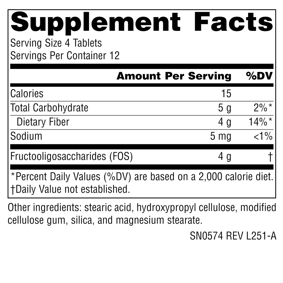 Détail des comprimés Source Naturals FOS 1000 mg