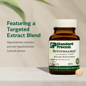 Détail des comprimés Standard Process Hypothalmex sur une surface