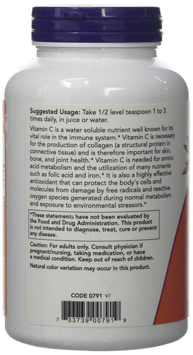 Détail des Crystals de Vitamine C NOW Foods dans un bol