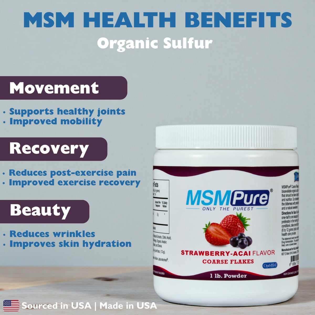 Détail des flocons de poudre MSM KALA HEALTH