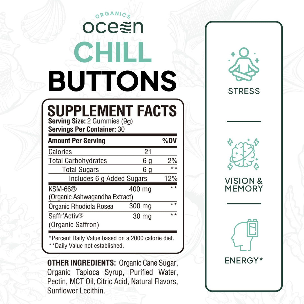 Détail des gélifiés Chill Buttons avec ingrédients visibles