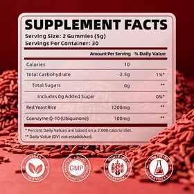 Détail des gélifiés de riz rouge avec CoQ10, présentation des gummies