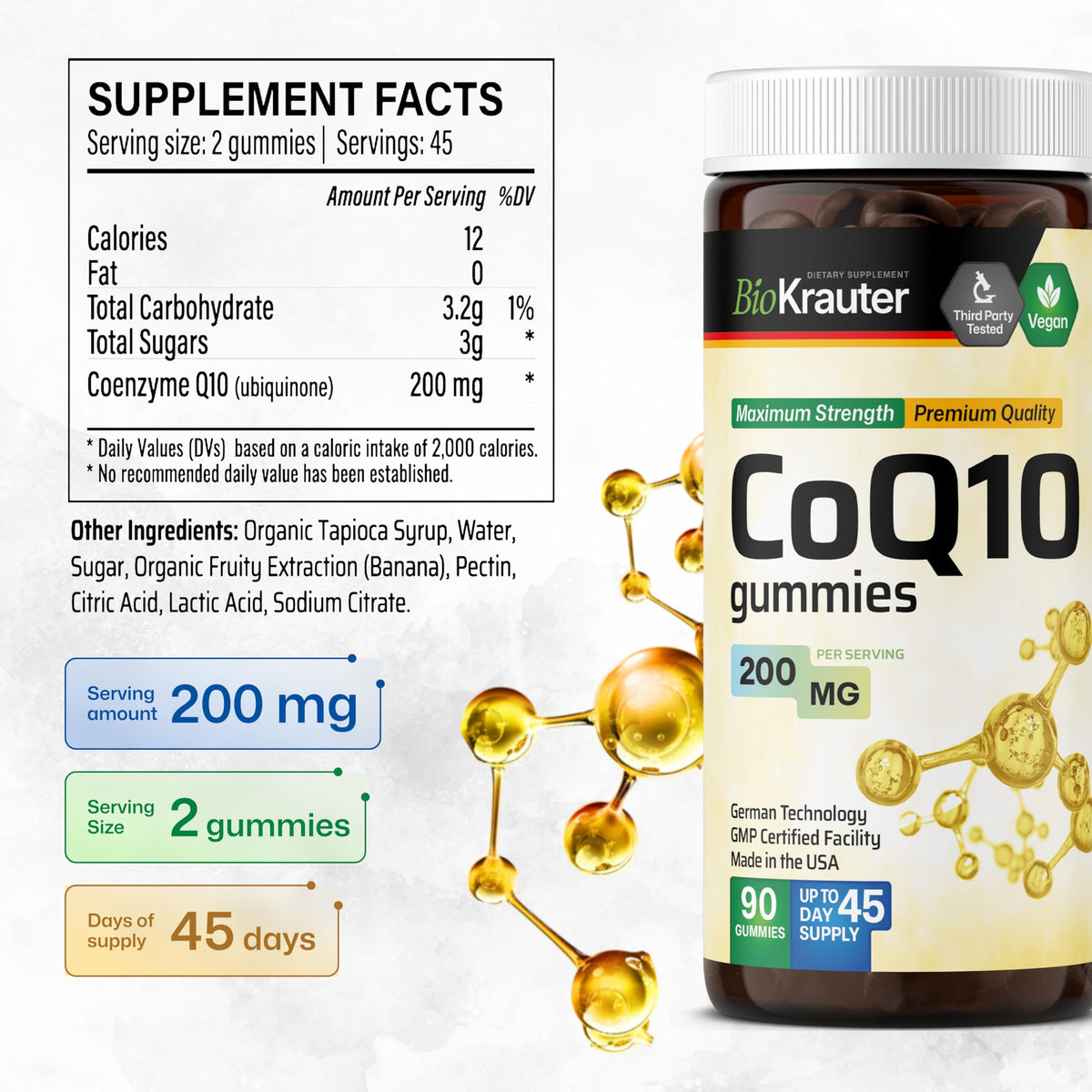 Détail des gélules CoQ10 BIO KRAUTER montrant la texture