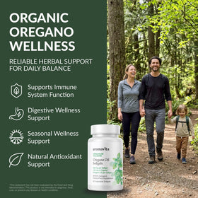 Détail des gélules d'huile d'origan bio AROMAVITA dans le flacon