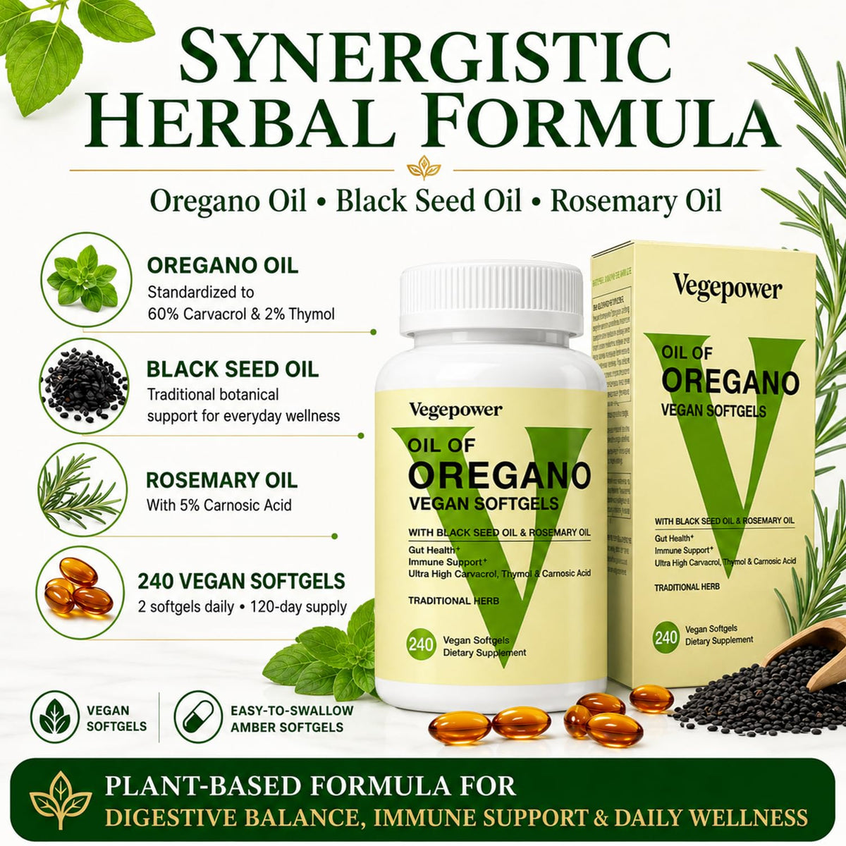 Détail des gélules d'huile d'origan VEGEPOWER
