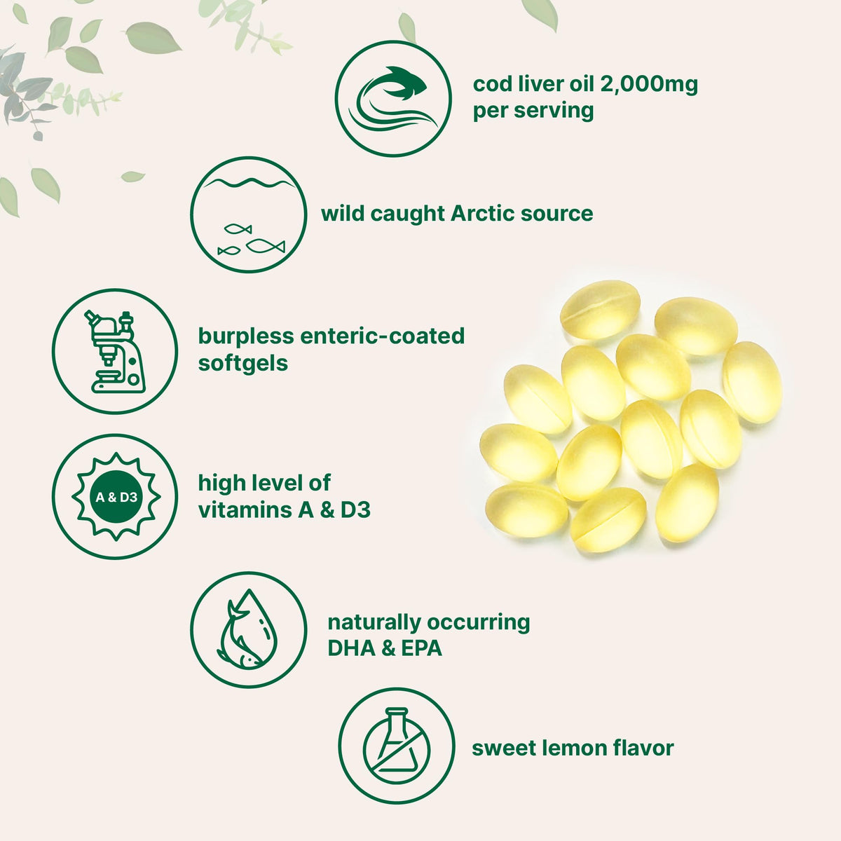 Détail des gélules d'huile de foie de morue Micro Ingredients