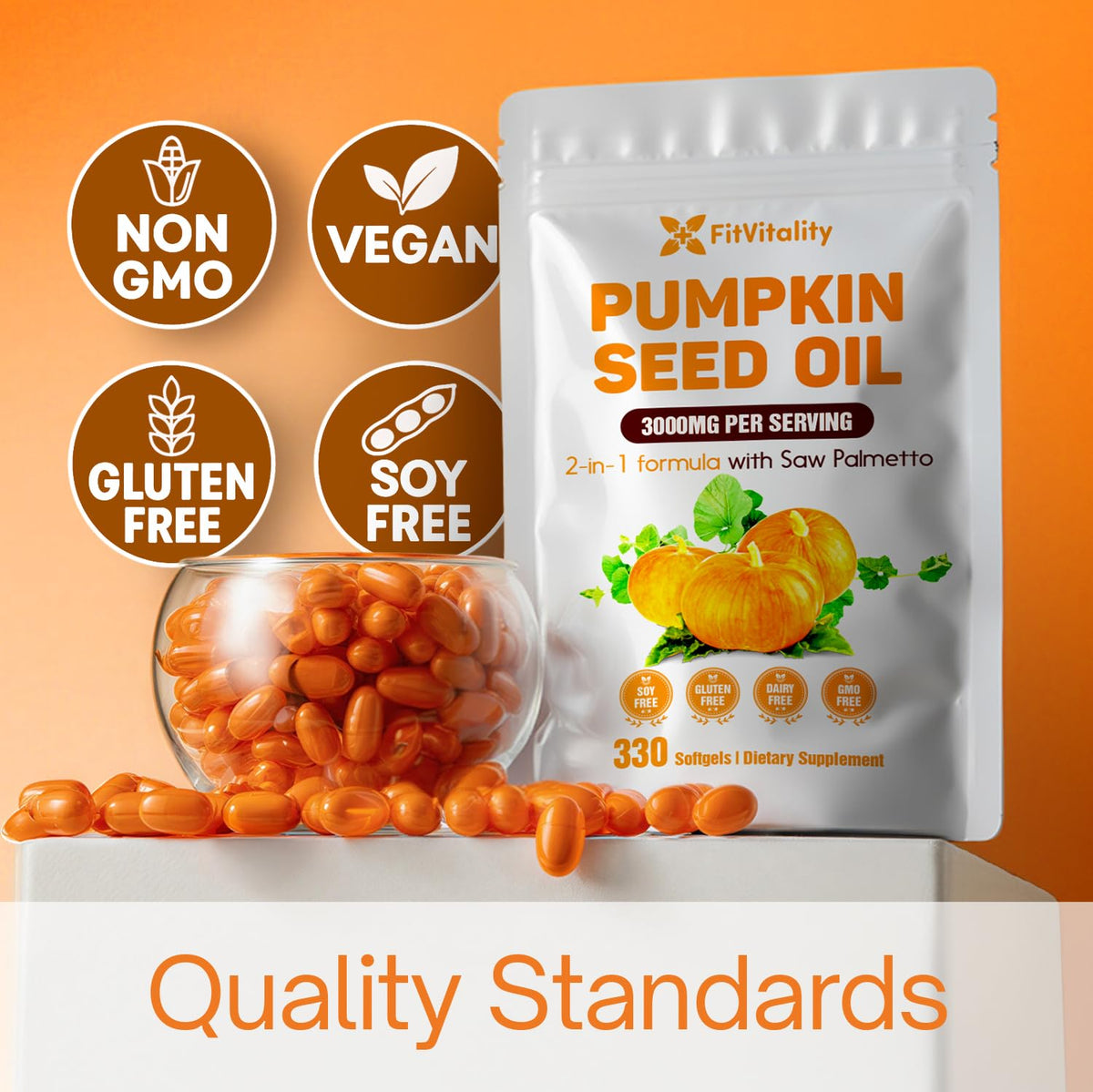 Détail des gélules d'huile de pépin de citrouille FitVitality