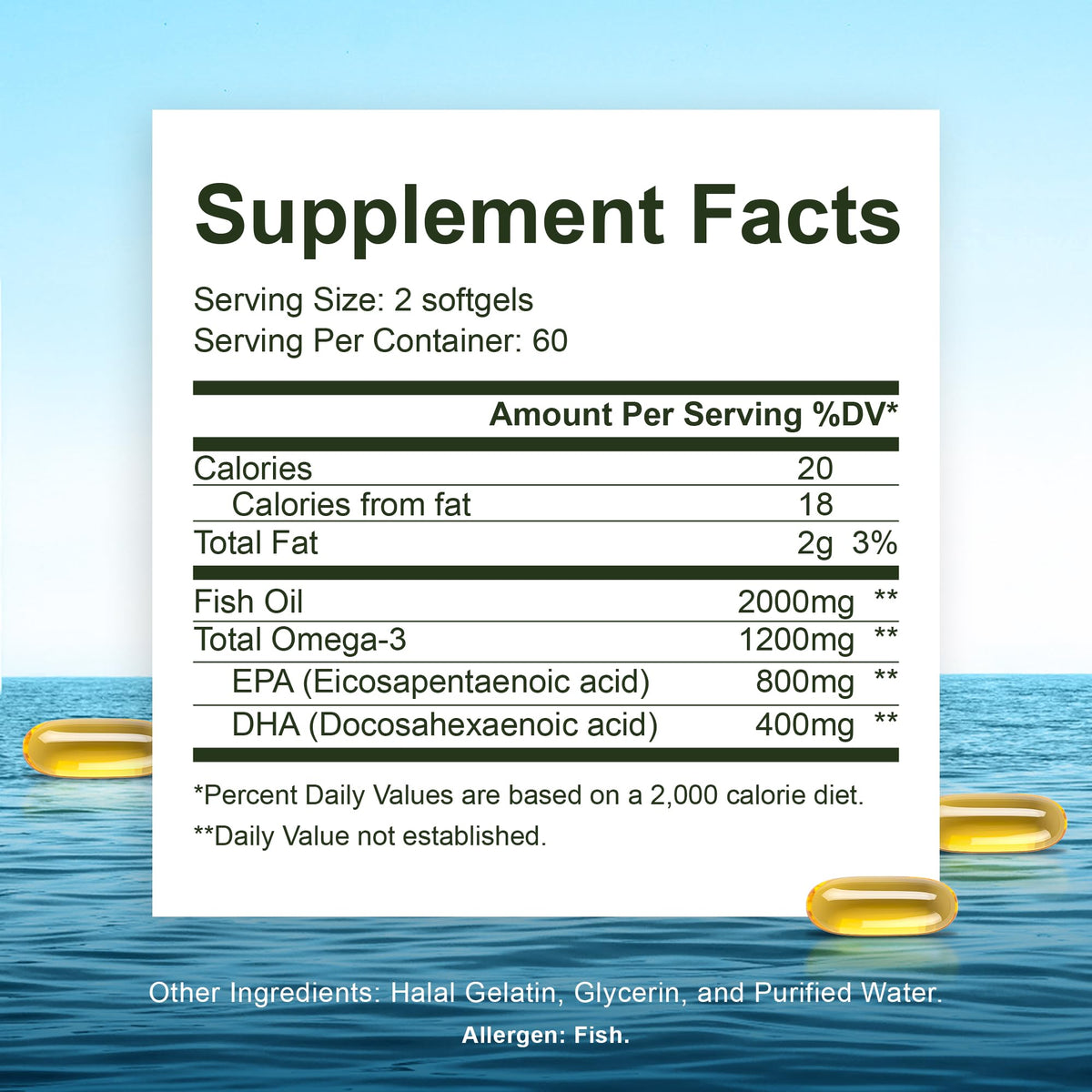 Détail des gélules d'huile de poisson halal Noor Vitamins
