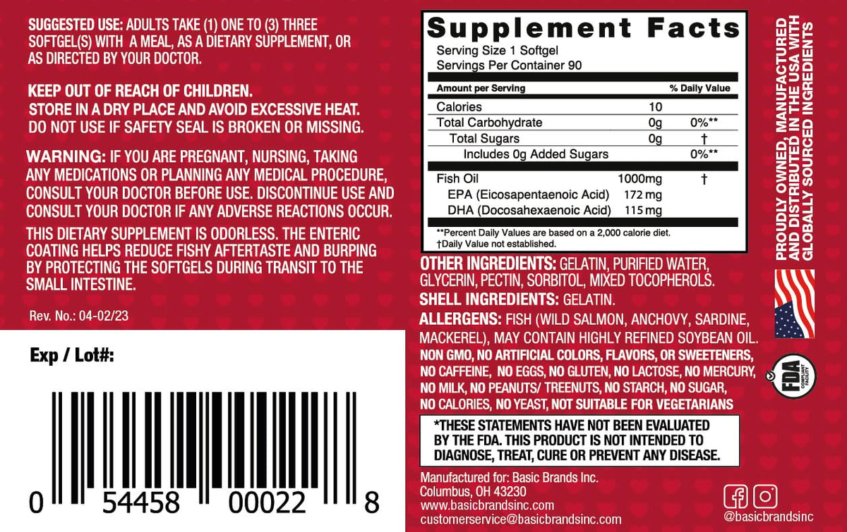Détail des gélules d'huile de poisson Omega-3 Basic Brands
