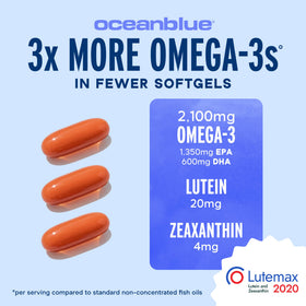 Détail des gélules d'Oceanblue Omega-3 2100 avec Luteine