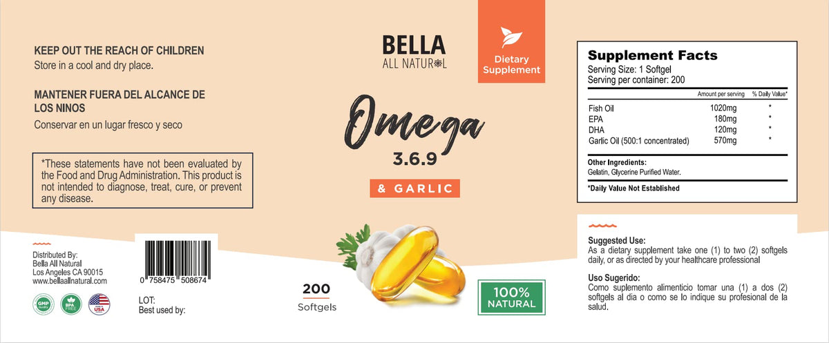 Détail des gélules de Bella All Natural Omega 3 6 9