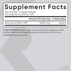 Détail des gélules de biotine Sports Research avec huile de coco
