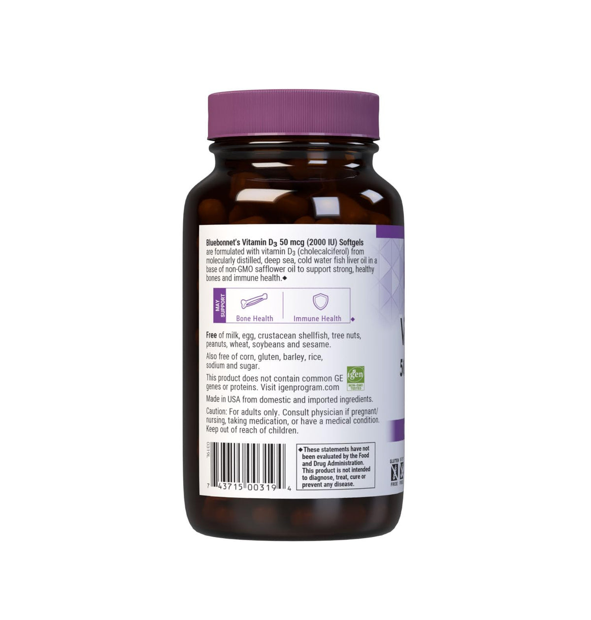 Détail des gélules de BlueBonnet Vitamine D3