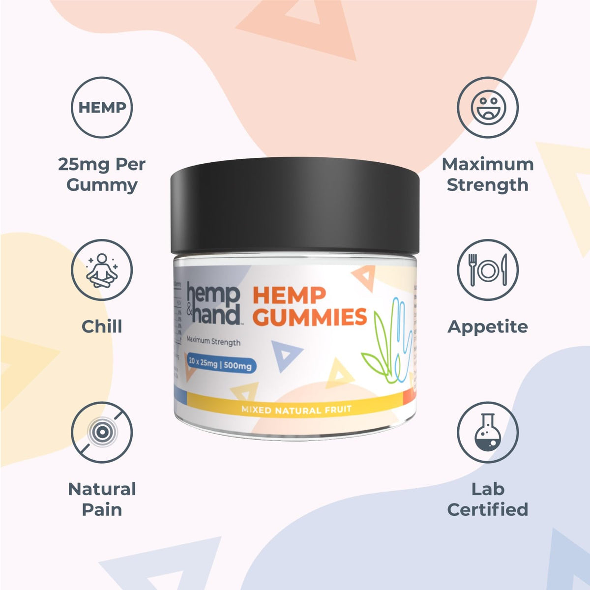 Détail des gélules de chanvre de Hemp & Hand avec étiquette