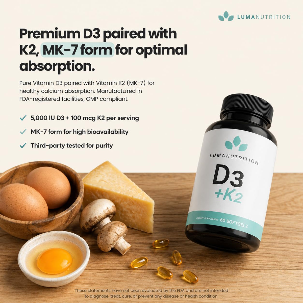 Détail des gélules de Luma Nutrition D3 K2