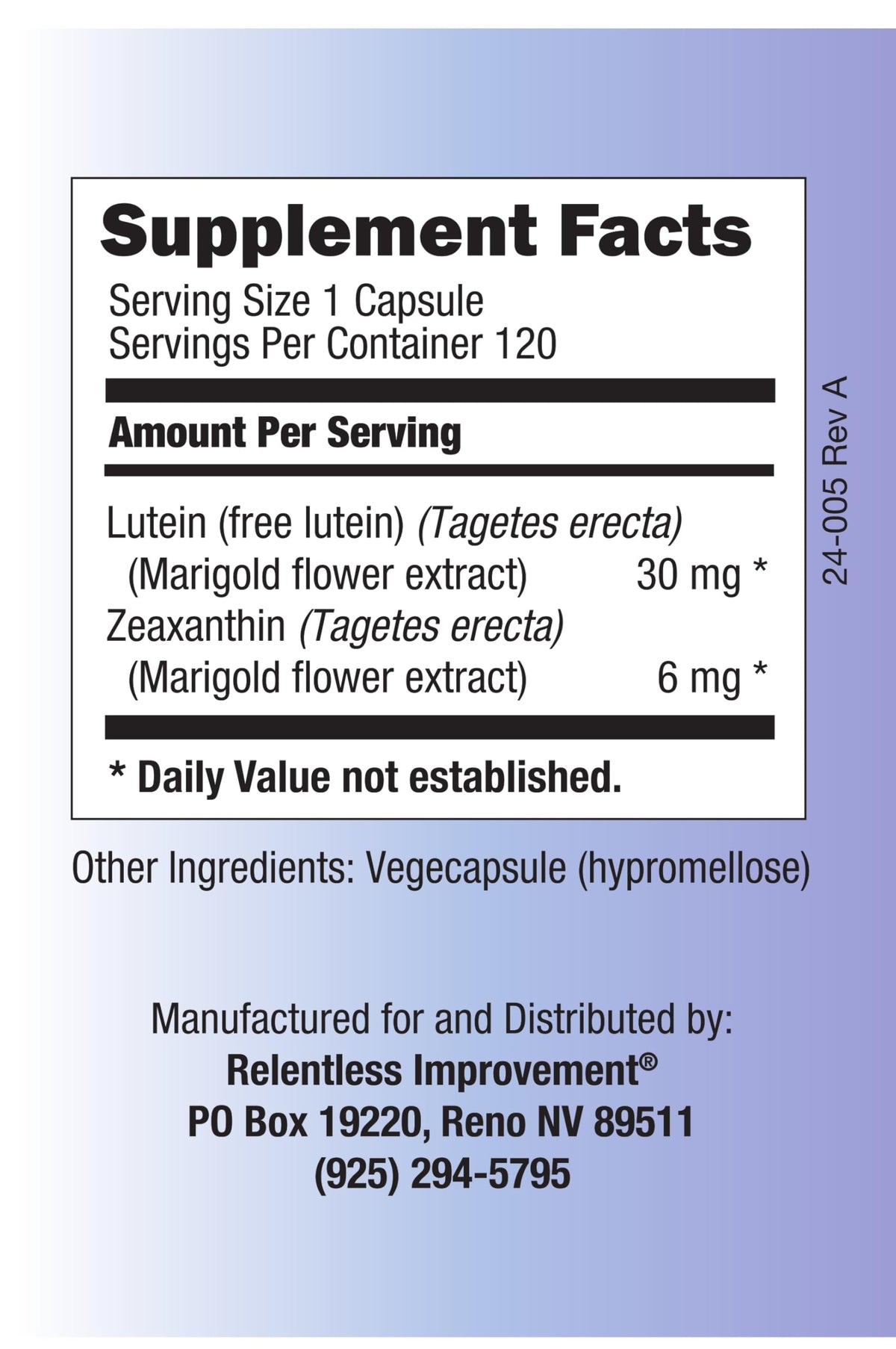 Détail des gélules de Lutein Relentless Improvement