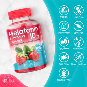 Détail des gélules de mélatonine NGU Next Gen U, 10 mg, sur une table